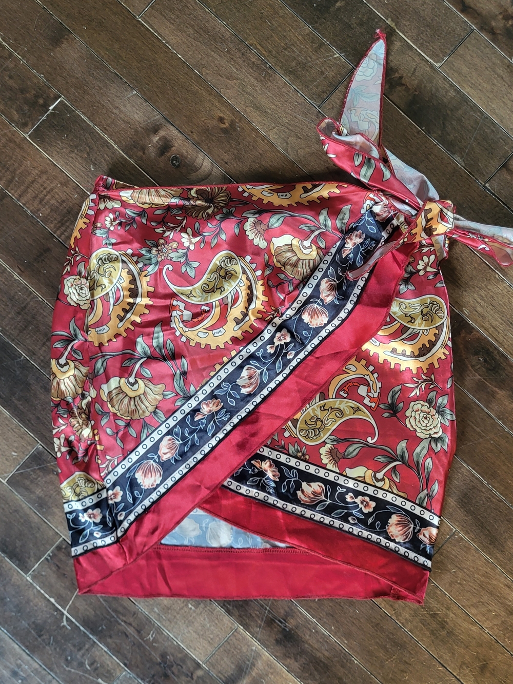 SHEIN Pink and Red Floral Paisley Wrap Skirt